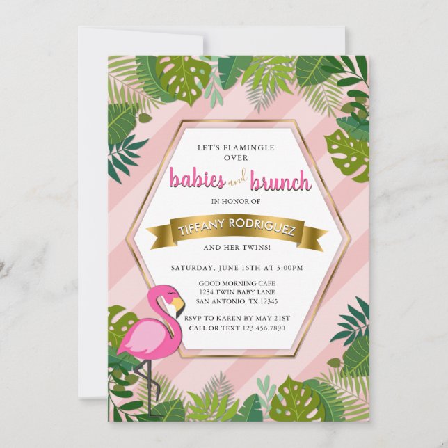 Invitation Baby shower de Flamant rose de Brunch pour bébés e (Devant)