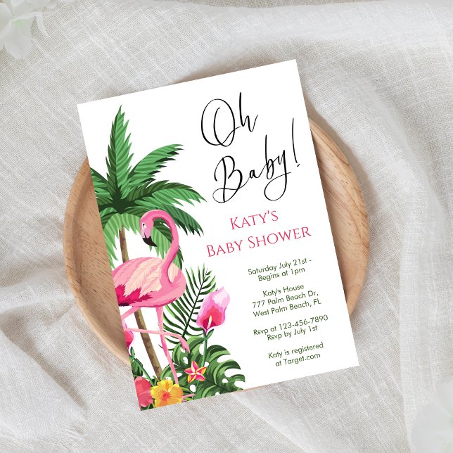 Invitation Baby shower de Flamant rose de palme tropicale (Créateur téléchargé)
