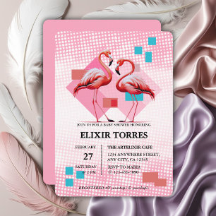 Invitation Baby shower de Flamant rose moderne géométrique