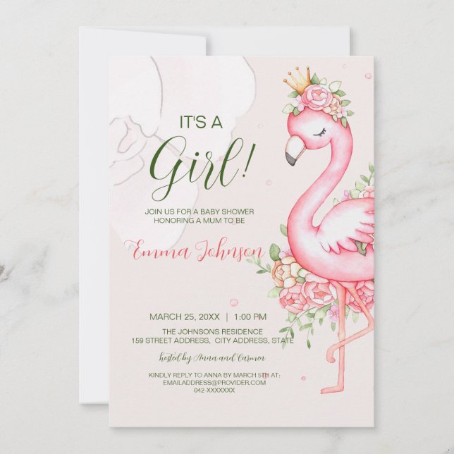 Invitation Baby shower de Flamant rose rose (Devant)