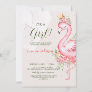 Invitation Baby shower de Flamant rose rose