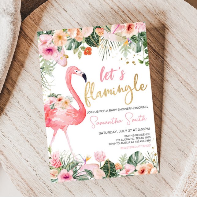 Invitation Baby shower de Flamant rose tropical (Floral Flamingle Baby Shower Invitation)