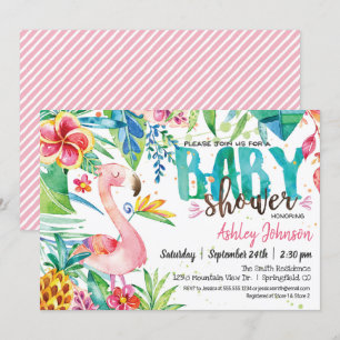 Invitation Baby shower de Flamants roses tropicaux