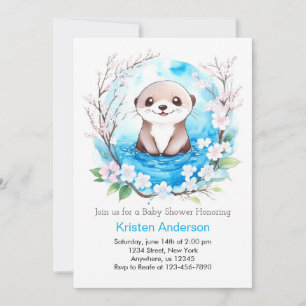 Invitation Baby shower de Fleur sauvage bleu enchanté