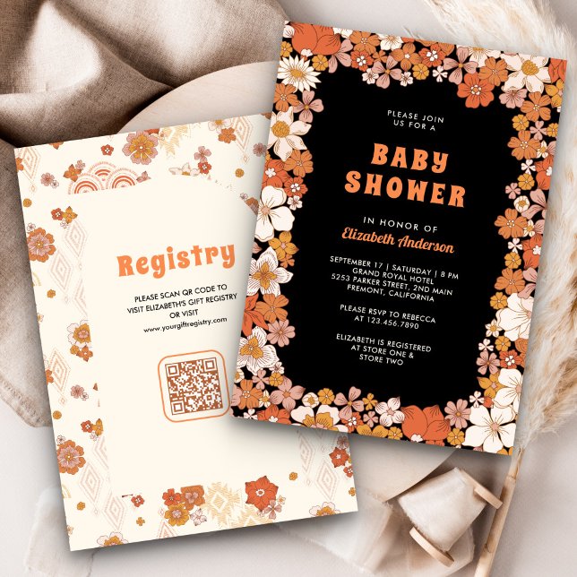 Invitation Baby shower de Fleur sauvage Super Black Orange (Créateur téléchargé)