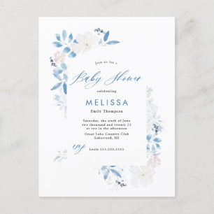 Invitation Baby shower de fleurs bleu aquarelle