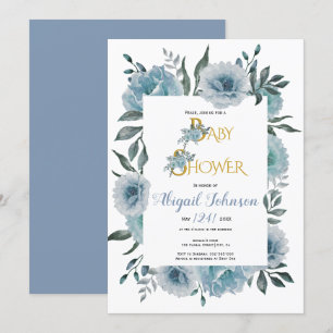Invitation Baby shower de fleurs bleu foncé pour garçons