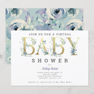 Invitation Baby shower de fleurs bleues interurbaines virtuel