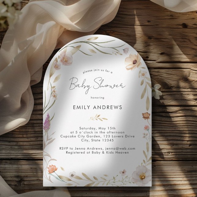 Invitation Baby shower de fleurs Boho (Modern Minimal Boho Flower Baby Invitation)