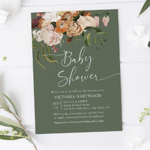 Invitation Baby shower de fleurs Boho en terre cuite verte Sa