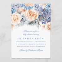 Baby shower de fleurs d'aquarelle bleu et pêche