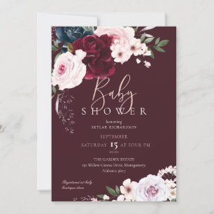 Invitation Baby shower de fleurs d'aquarelle de Bourgogne et