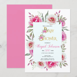 Invitation Baby shower de fleurs d'aquarelle rose pour filles