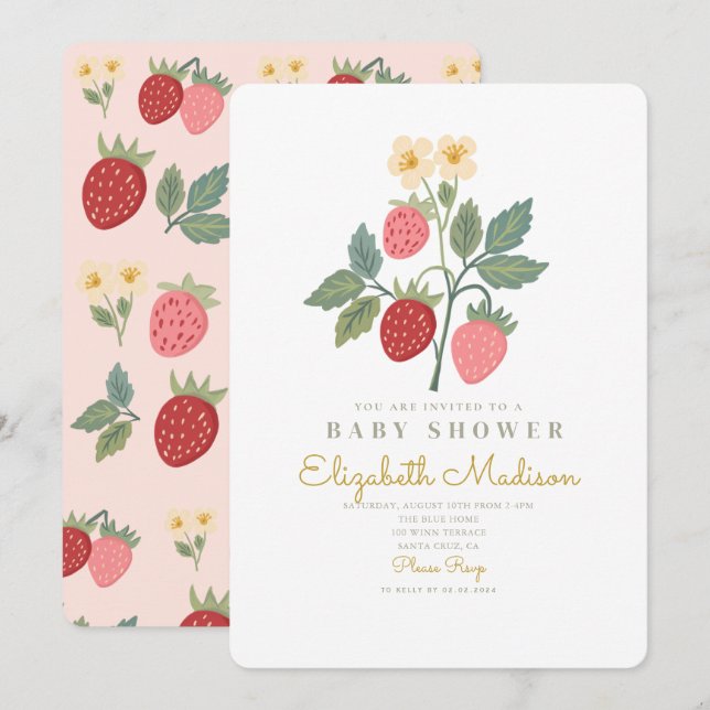 Invitation Baby shower de fleurs de bouquet de fraises (Devant / Derrière)