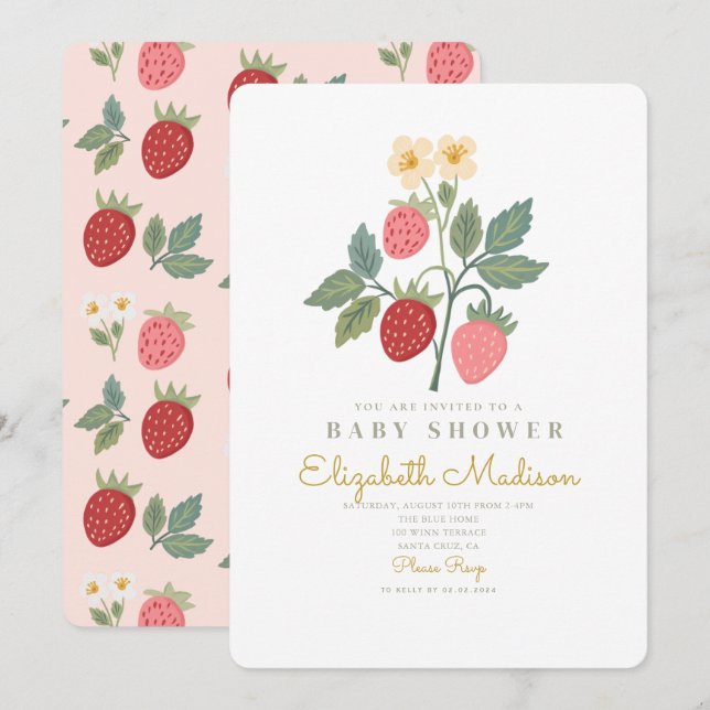 Invitation Baby shower de fleurs de bouquet de fraises (Devant / Derrière)