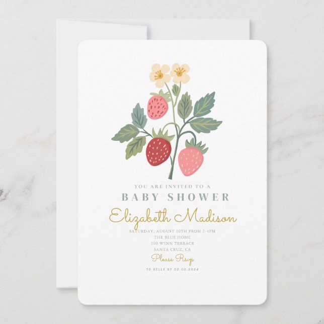 Invitation Baby shower de fleurs de bouquet de fraises (Devant)