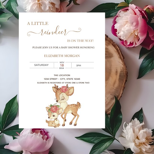 Invitation Baby shower de fleurs de cerfs de bébés mignons (Créateur téléchargé)