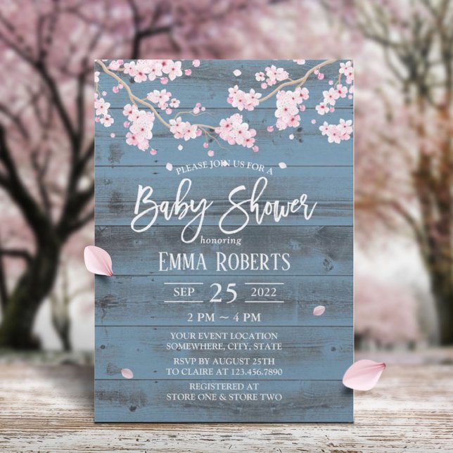 Invitation Baby shower de fleurs de cerisier rustique (Créateur téléchargé)
