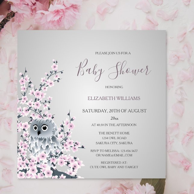 Invitation Baby shower De Fleurs De Chouette Et De Cerise (Créateur téléchargé)
