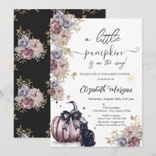 Invitation Baby shower de fleurs de Citrouille de chat noir