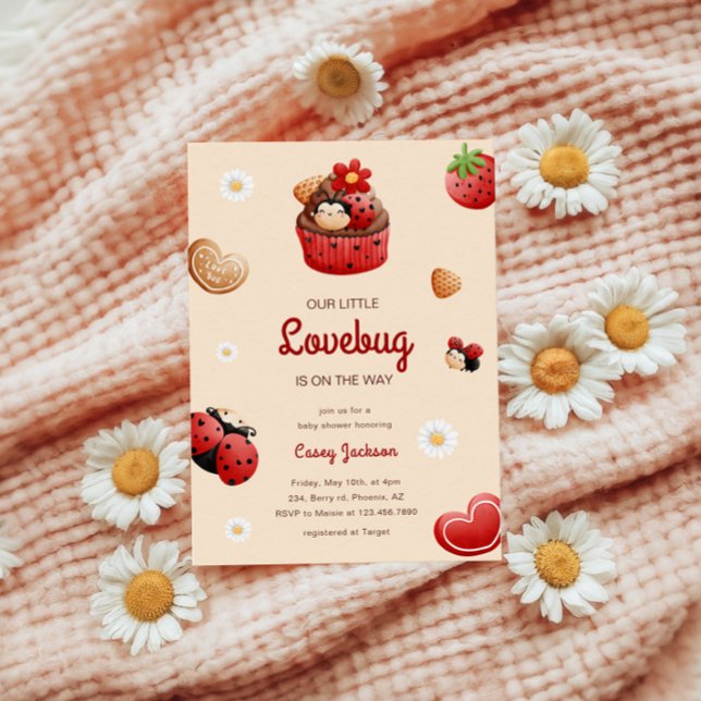 Invitation Baby shower de fleurs de cupcake de Ladybug mignon (Créateur téléchargé)