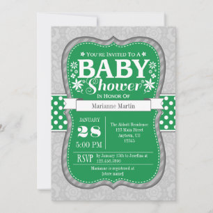 Invitation Baby shower de fleurs de gris vert