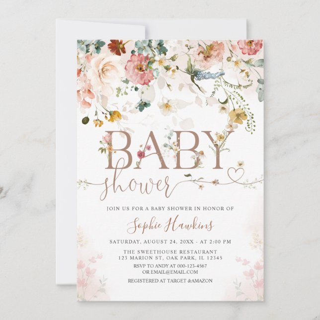Invitation Baby shower de fleurs de jardin Fleur sauvage mode (Devant)
