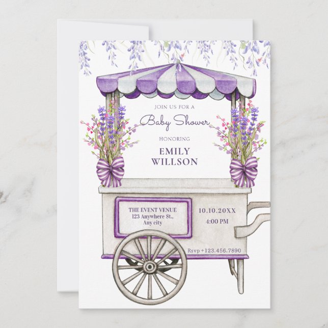 Invitation Baby shower de fleurs de lavande lilas violet (Devant)