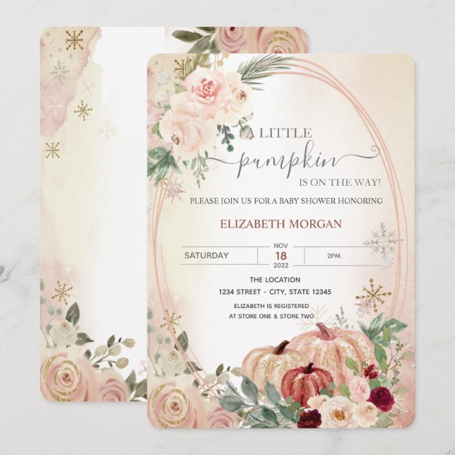 Invitation Baby shower de fleurs de petit Citrouille (Devant / Derrière)