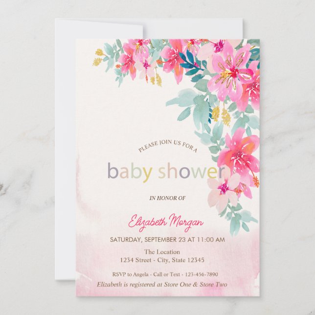 Invitation Baby shower de fleurs de printemps aquarelle (Devant)