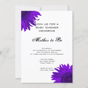Invitation Baby shower de fleurs de soleil violet Pop Art