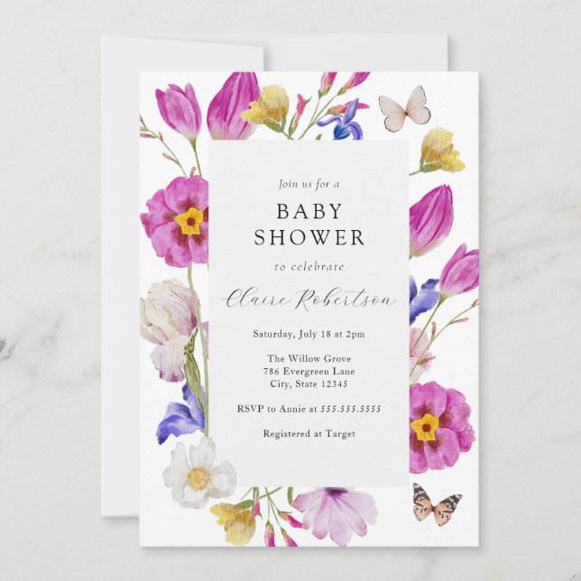 Invitation Baby shower de fleurs de tulipe rose (Devant)