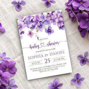 Invitation Baby shower de fleurs de violet délicates au print