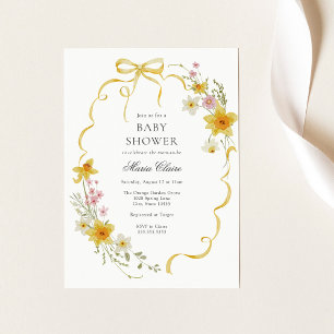 Invitation Baby shower de fleurs et de vaches jaunes