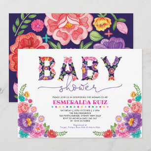 Invitation Baby shower de fleurs mexicaines de fleur rose mar