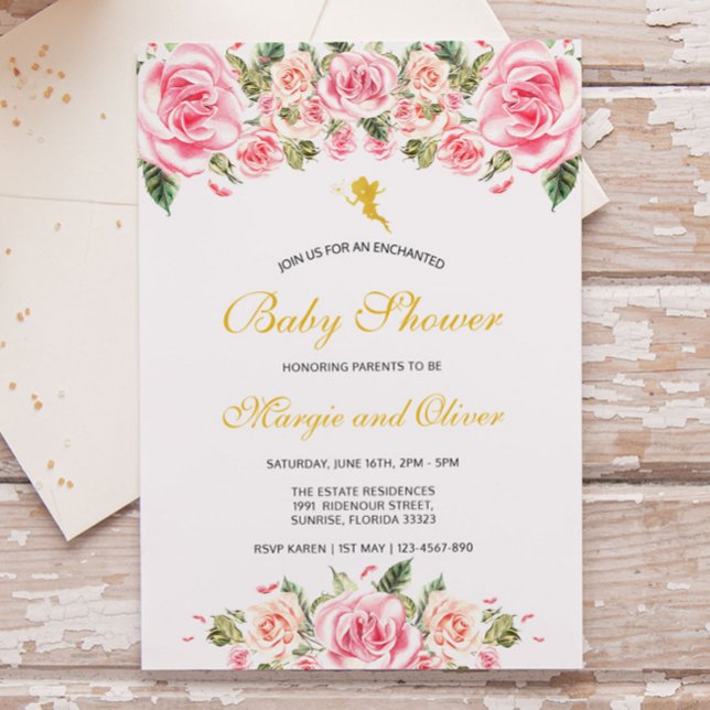 Invitation Baby shower de fleurs rose enchanté (Créateur téléchargé)
