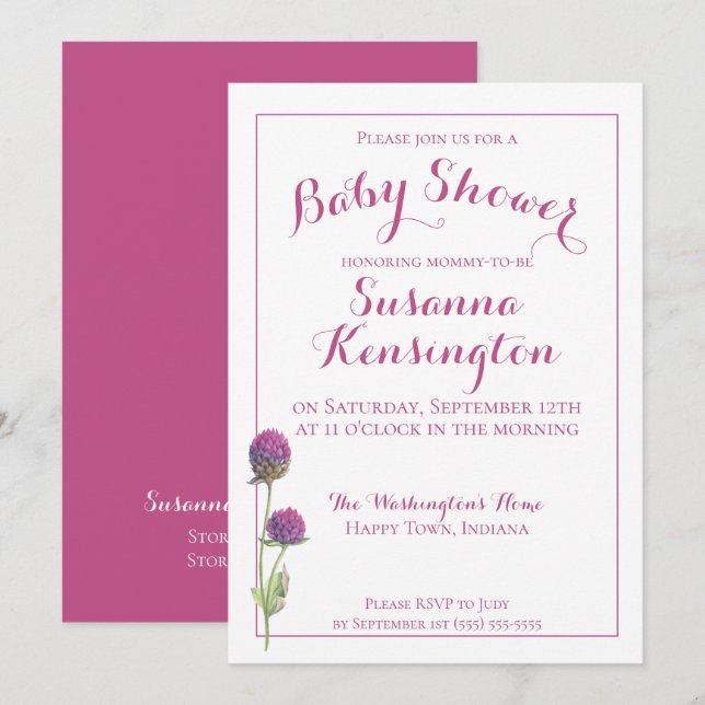 Invitation Baby shower de fleurs rose Fleur sauvage aquarelle (Devant / Derrière)