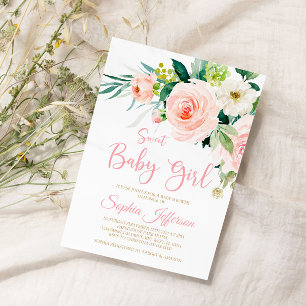 Invitation Baby shower de fleurs roses