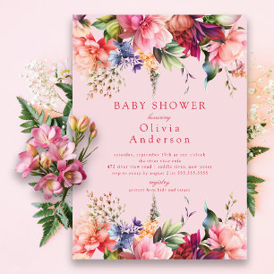 Invitation Baby shower de fleurs roses