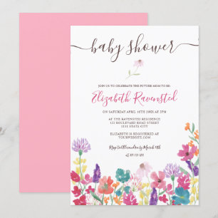 Invitation baby shower de fleurs sauvages séchées en été