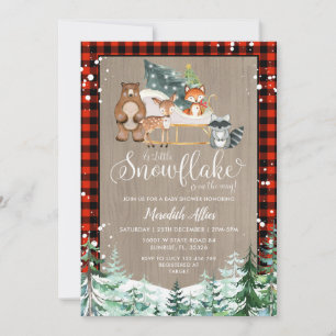 Invitation  Baby shower de flocon de neige à lisier rouge