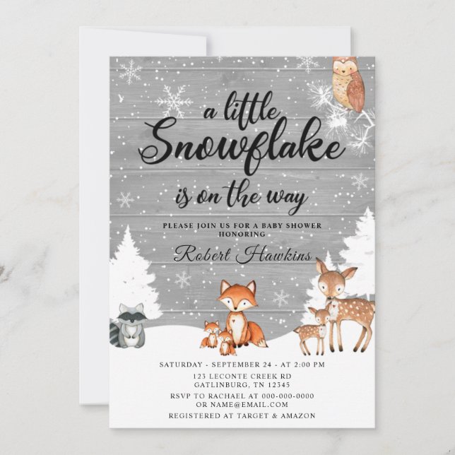 Invitation Baby shower de flocon de neige pour animaux des bo (Devant)