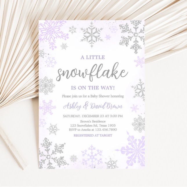 Invitation Baby shower de flocon de neige pourpre (Purple Silver Snowflake Baby Shower Invitation)
