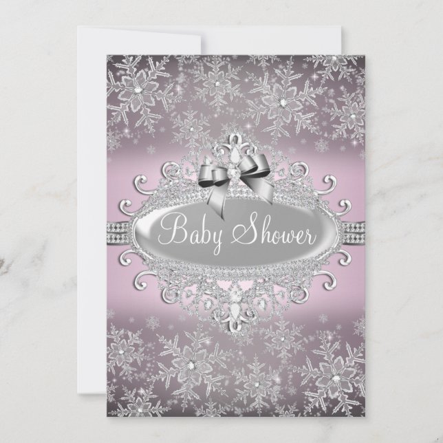Invitation Baby shower de flocon de neige rose en  (Devant)
