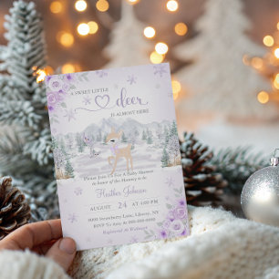 Invitation Baby shower de Flocon de neige violet de cerf d'hi