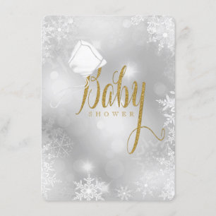 Invitation Baby shower de flocons de neige blanc et or