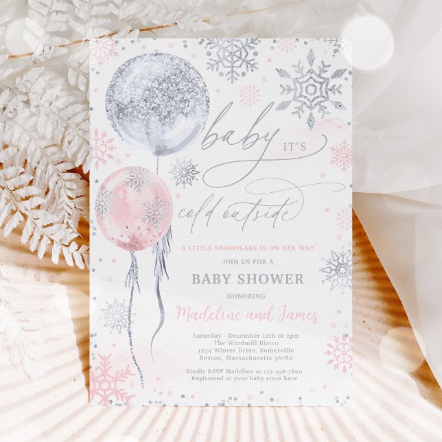 Invitation Baby shower de flocons de neige rose hiver (Créateur téléchargé)