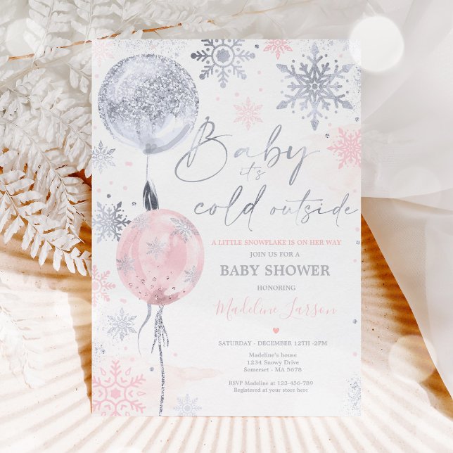 Invitation Baby shower de flocons de neige rose hiver (Créateur téléchargé)