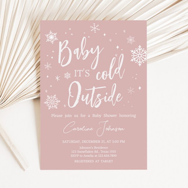 Invitation Baby shower de flocons de neige rose moderne (Modern Pink Baby It's Cold Outside Baby Shower Invitation
)