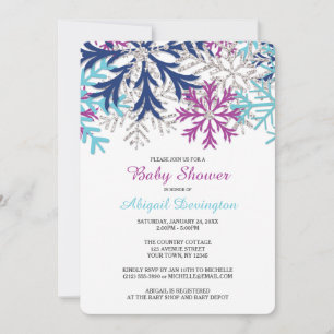 Invitation Baby shower de flocons de neige Turquoise Navy